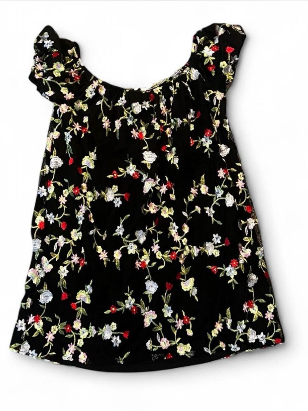 Black Floral Embroidered Mini Dress